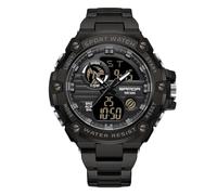rorios Herren Elektronische Dual Display Uhr 5ATM wasserdichte Armbanduhr Digital Analog Quarz Uhren Multifunktional Militär Herrenuhren Edelstahl Armband Schwarz C