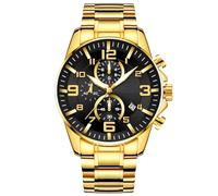 RORIOS Herren Goldene Uhr Edelstahl Business Armbanduhr Multifunktional Chronograph Uhr Analog Quarz Herrenuhren Leuchtend Datum Kalender Uhren Schwarz