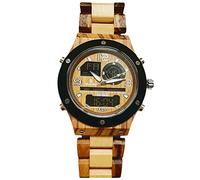 rorios Herren Holz Uhren Multifunktions Quarzuhr mit Stoppuhr Alarm Digitale Handgefertigte Holzuhren Leuchtuhr für Männer Chronograph Armbanduhr