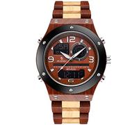 rorios Herren Holz Uhren Multifunktions Quarzuhr mit Stoppuhr Alarm Digitale Handgefertigte Holzuhren Leuchtuhr für Männer Chronograph Armbanduhr