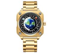 rorios Herren Kreative Uhren Einzigartige Zeiger Armbanduhr Analoge Quarz Quadratische Uhr ERD Zifferblatt Uhr Mode Design Edelstahl für Männer Schwarzgold A, AA-ADS003