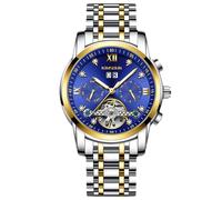 rorios Herren Mechanische Armbanduhren Tourbillon Automatik Uhr Edelstahl Skelett Herrenuhren Elegant Diamant Uhren für Männer Silber Blau B