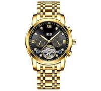 RORIOS Herren Mechanische Armbanduhren Tourbillon Automatik Uhr Edelstahl Skelett Herrenuhren Elegant Diamant Uhren für Männer Gold Schwarz