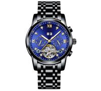 RORIOS Herren Mechanische Armbanduhren Tourbillon Automatik Uhr Edelstahl Skelett Herrenuhren Elegant Diamant Uhren für Männer Schwarz Blau