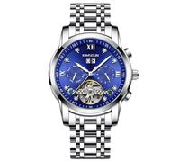 rorios Herren Mechanische Armbanduhren Tourbillon Automatik Uhr Edelstahl Skelett Herrenuhren Elegant Diamant Uhren für Männer Silber Blau A