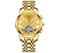 RORIOS Herren Mechanische Armbanduhren Tourbillon Automatik Uhr Edelstahl Skelett Herrenuhren Elegant Diamant Uhren für Männer Gold