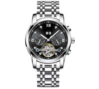RORIOS Herren Mechanische Armbanduhren Tourbillon Automatik Uhr Edelstahl Skelett Herrenuhren Elegant Diamant Uhren für Männer Silber Schwarz A