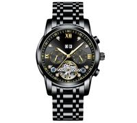 RORIOS Herren Mechanische Armbanduhren Tourbillon Automatik Uhr Edelstahl Skelett Herrenuhren Elegant Diamant Uhren für Männer Schwarz