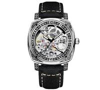 rorios Herren Mechanische Uhren Tourbillon Skelett Armbanduhr wasserdichte Automatik Uhr Vintage Quadrat Uhr mit Lederarmband Leuchtend Schwarz weiß