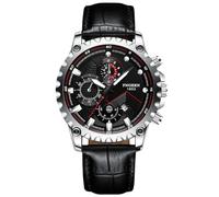 rorios Herren Mode Uhren Freizeit Analog Quarz Armbanduhr Leuchtend Datum Kalender Herrenuhren mit Leder Armband für Männer Schwarz C