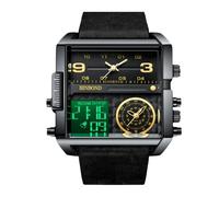 rorios Herren Multifunktional Digital Armbanduhr Mode Quadratische Quarz Uhr Großem Zifferblatt und Elektronischer Analoganzeige Herrenuhren mit Alarm Schwarz B