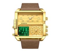 rorios Herren Multifunktional Digital Armbanduhr Mode Quadratische Quarz Uhr Großem Zifferblatt und Elektronischer Analoganzeige Herrenuhren mit Alarm Braun Gold