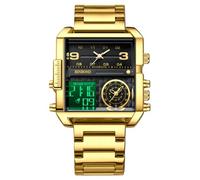 rorios Herren Multifunktional Digital Armbanduhr Mode Quadratische Quarz Uhr Großem Zifferblatt und Elektronischer Analoganzeige Herrenuhren mit Alarm Gold Schwarz B