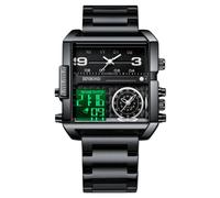 rorios Herren Multifunktional Digital Armbanduhr Mode Quadratische Quarz Uhr Großem Zifferblatt und Elektronischer Analoganzeige Herrenuhren mit Alarm Schwarz Weiß C