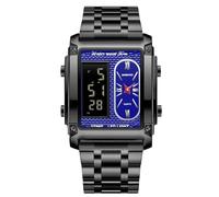 rorios Herren Multifunktional Elektronischer Armbanduhr Business Rechteckige Quarz Uhr Digital Analoganzeige Herrenuhren mit Alarm Chronograph Schwarz Blau A