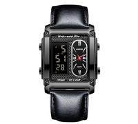 rorios Herren Multifunktional Elektronischer Armbanduhr Business Rechteckige Quarz Uhr Digital Analoganzeige Herrenuhren mit Alarm Chronograph Schwarz B