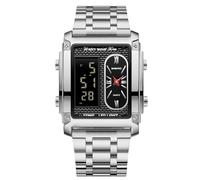 rorios Herren Multifunktional Elektronischer Armbanduhr Business Rechteckige Quarz Uhr Digital Analoganzeige Herrenuhren mit Alarm Chronograph Weiß A