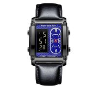 rorios Herren Multifunktional Elektronischer Armbanduhr Business Rechteckige Quarz Uhr Digital Analoganzeige Herrenuhren mit Alarm Chronograph Schwarz Blau B