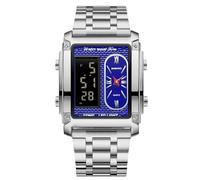 rorios Herren Multifunktional Elektronischer Armbanduhr Business Rechteckige Quarz Uhr Digital Analoganzeige Herrenuhren mit Alarm Chronograph Weiß Blau A