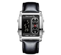 rorios Herren Multifunktional Elektronischer Armbanduhr Business Rechteckige Quarz Uhr Digital Analoganzeige Herrenuhren mit Alarm Chronograph Schwarz C