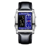 rorios Herren Multifunktional Elektronischer Armbanduhr Business Rechteckige Quarz Uhr Digital Analoganzeige Herrenuhren mit Alarm Chronograph Schwarz Blau C