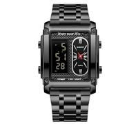 rorios Herren Multifunktional Elektronischer Armbanduhr Business Rechteckige Quarz Uhr Digital Analoganzeige Herrenuhren mit Alarm Chronograph Schwarz A