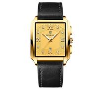 Rorios Herren Quadratische Armbanduhr - Quarz Wasserdicht Elegant Mit Diamant, Vintage-Stil, Kalender, Leuchtend, Lederarmband für Männer Gold Schwarz B