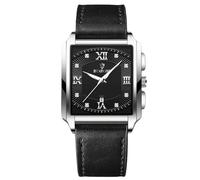 rorios Herren Quadratische Armbanduhr Quarz wasserdichte Uhr Elegant Diamant Uhren Einfache Vintage Uhr Kalender Leuchtend Uhr Leder Armband für Männer Schwarz weiß B
