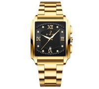 rorios Herren Quadratische Armbanduhr Quarz wasserdichte Uhr Elegant Diamant Uhren Einfache Vintage Uhr Kalender Leuchtend Uhr Edelstahl Armband für Männer Schwarz Gold A