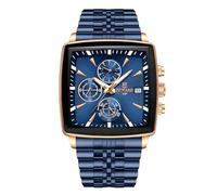 rorios Herren Quadratische Uhren Analog Quarz Armbanduhr Multifunktional Business Uhr Einfach Leuchtend Herrenuhr mit Edelstahl Armband Blau