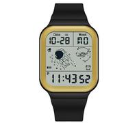 rorios Herren Quadratische Uhren Multifunktional Elektronische Armbanduhr 50M wasserdichte Uhr Freizeit Digital Uhr für Männer mit Gummi Armband Schwarz Gold