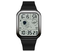 rorios Herren Quadratische Uhren Multifunktional Elektronische Armbanduhr 50M wasserdichte Uhr Freizeit Digital Uhr für Männer mit Gummi Armband Schwarz B