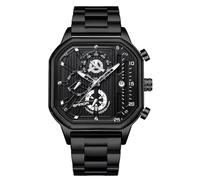 rorios Herren Quarz Uhren Mode Quadrat Armbanduhr Leuchtend Analog Uhr Multifunktional Chronograph Uhr Freizeit Edelstahl Armband Uhr für Männer Schwarz C