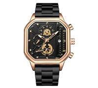 rorios Herren Quarz Uhren Mode Quadrat Armbanduhr Leuchtend Analog Uhr Multifunktional Chronograph Uhr Freizeit Edelstahl Armband Uhr für Männer Schwarz Gold C