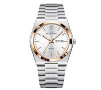 RORIOS Herren Quarzuhr Datum-Wochentag Anzeige Edelstahlarmband Roségold - Silber Optik Alltag/Business/Außenaktivitäten Uhr Roségoldweiß