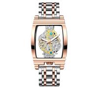 rorios Herren Skelettierte Rechteckige Armbanduhr Business Analog Quarz Herrenuhren Edelstahl Leuchtende für Männer Roségold A