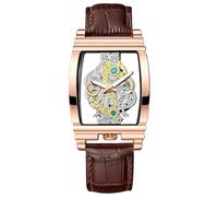 rorios Herren Skelettierte Rechteckige Armbanduhr Business Analog Quarz Herrenuhren Edelstahl Leuchtende mit Leder Armband für Männer Roségold B