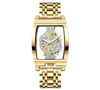 rorios Herren Skelettierte Rechteckige Armbanduhr Business Analog Quarz Herrenuhren Edelstahl Leuchtende für Männer Gold