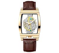 rorios Herren Skelettierte Rechteckige Armbanduhr Business Analog Quarz Herrenuhren Edelstahl Leuchtende mit Leder Armband für Männer Gold Braun