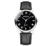 rorios Herren Uhr Analog Quarz Digitaluhr/Römische Ziffern/Dreifach-Chronograph mit Lederarmband Klassische Freizeitarmbanduhren Wasserdicht Watches Schwarz A