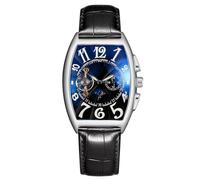 RORIOS Herren Uhren Mechanische Automatikuhr Skelett Mondphase Zifferblatt Militär Armbanduhr mit Lederband