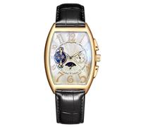 rorios Herren Uhren Mechanische Automatikuhr Skelett Mondphase Zifferblatt Militär Armbanduhr mit Lederband