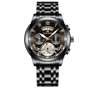 rorios Herren Vintage Armbanduhr Edelstahl Quarz Uhren Leuchtend Analog Herrenuhren Business Elegante Uhr für Männer mit Datum Kalender Schwarz B