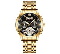 rorios Herren Vintage Armbanduhr Edelstahl Quarz Uhren Leuchtend Analog Herrenuhren Business Elegante Uhr für Männer mit Datum Kalender Gold Schwarz