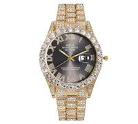 rorios Herrenuhr Diamant Quarz Armbanduhr mit römischen Ziffern Hip Hop Fashion Zeitpiece Schwarz