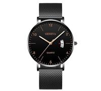 rorios Herrenuhr Minimalistisch Ultra Dünn Quarzuhr Mit Datumfunktion Edelstahl Netzarmband Casual Business Alltagsträgeruhr Schwarz B