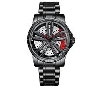 rorios Herrenuhren Auto Rad Felgennabe Uhr Analoge Quarz Armbanduhr Mode Sport Uhren 3ATM wasserdichte Uhr Männer Skelett mit Edelstahl Armband