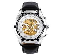 rorios Herrenuhren Automatische Mechanische Armbanduhr Leuchtende Uhr mit Leder Armband Skelett Militär Uhr