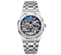 RORIOS Herrenuhren Automatische Mechanische Uhr Leuchtend Uhr mit Edelstahl-Armband Skelett Militär Armbanduhr