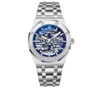 rorios Herrenuhren Automatische Mechanische Uhr Leuchtend Uhr mit Edelstahl-Armband Skelett Militär Armbanduhr